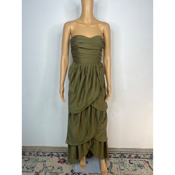 Lena The Rose Petals Dress Sage Green Tiered Strapless Maxi Sweetheart Layered - Picture 2 of 9
